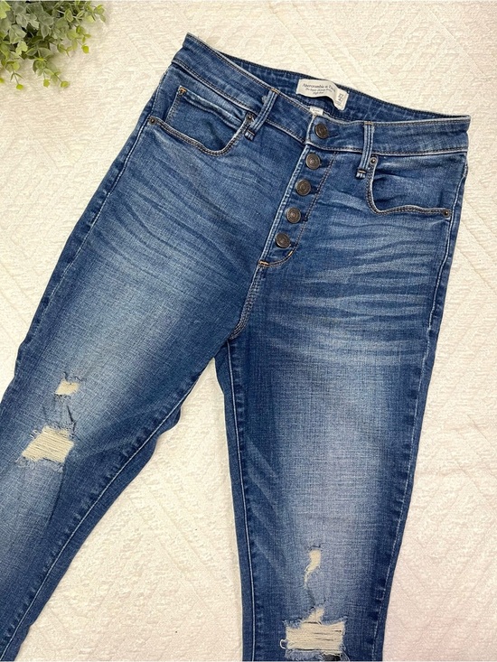 Abercrombie & Fitch Denim - Abercrombie & Fitch Curvy High Rise Distressed Skinny Blue Jeans Size 27 Short